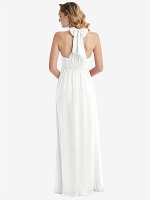 【STYLE: TH095】Empire Waist Shirred Skirt Convertible Sash Tie Maxi Dress【COLOR: White】