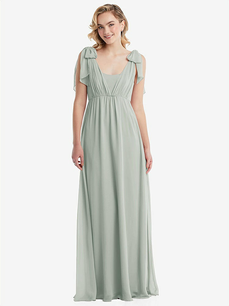 【STYLE: TH095】Empire Waist Shirred Skirt Convertible Sash Tie Maxi Dress【COLOR: Willow Green】