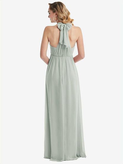 【STYLE: TH095】Empire Waist Shirred Skirt Convertible Sash Tie Maxi Dress【COLOR: Willow Green】