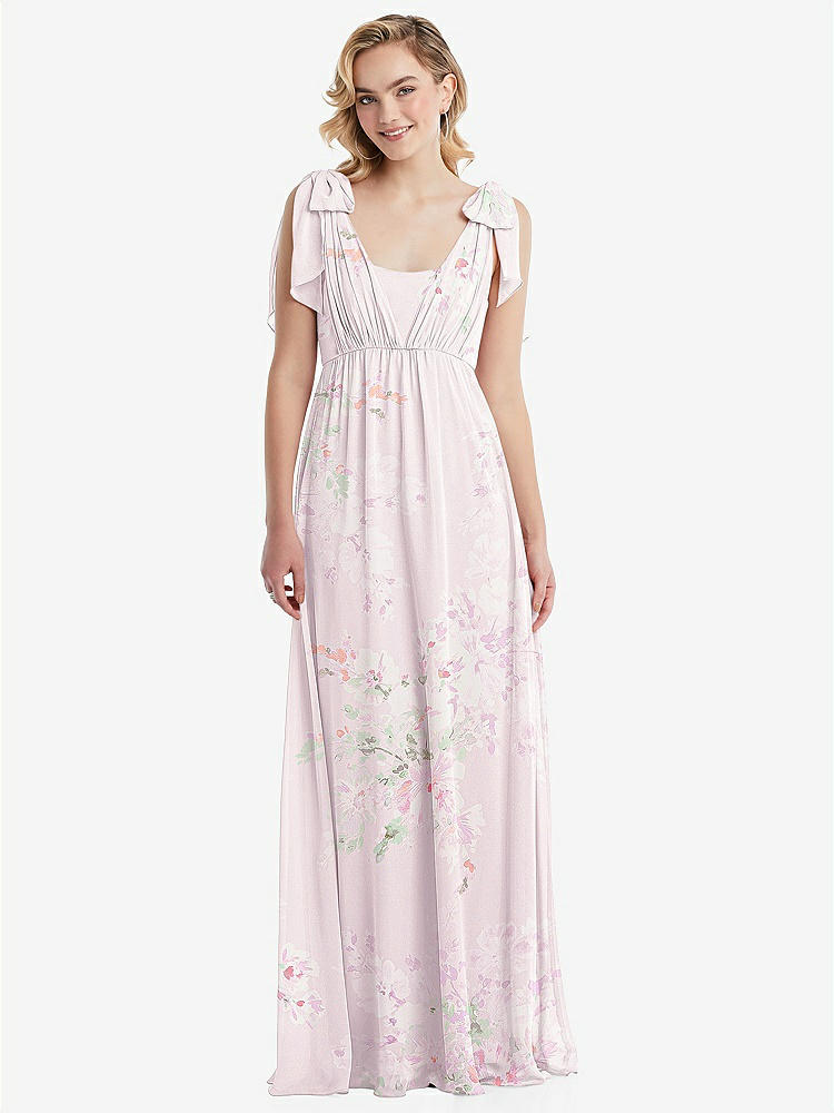【STYLE: TH095】Empire Waist Shirred Skirt Convertible Sash Tie Maxi Dress【COLOR: Watercolor Print】