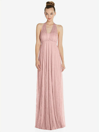【STYLE: TH096】Empire Waist Convertible Sash Tie Lace Maxi Dress【COLOR: Rose - PANTONE Rose Quartz】