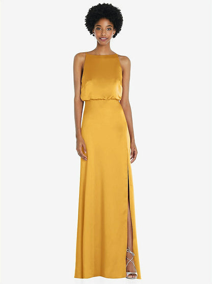 【NEW】【STYLE: 8218】ハイネック 低 ネクタイバック マキシ ドレス 調整可能 ストラップ【COLOR: NYC Yellow】【SIZE: 00-30W】