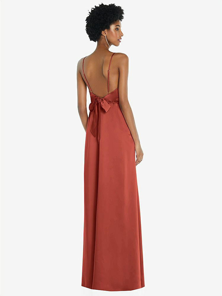 【STYLE: 8218】High-Neck Low Tie-Back Maxi Dress with Adjustable Straps【COLOR: Amber Sunset】