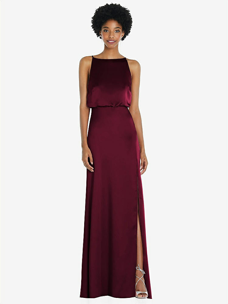 【NEW】【STYLE: 8218】ハイネック 低 ネクタイバック マキシ ドレス 調整可能 ストラップ【COLOR: Cabernet】【SIZE: 00-30W】