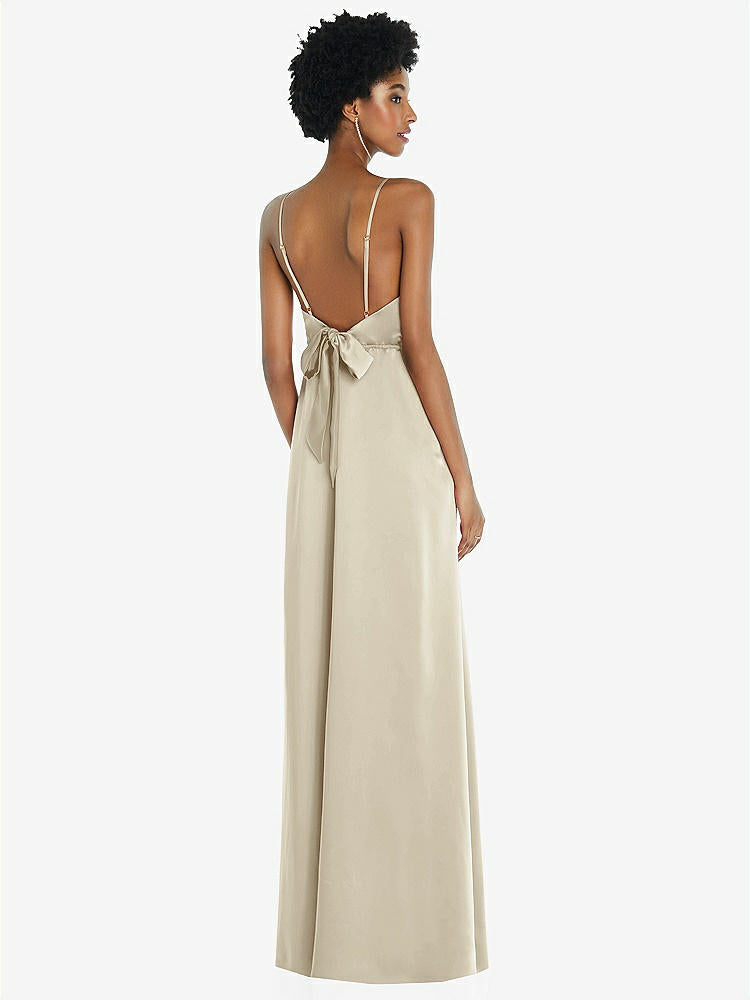 【STYLE: 8218】High-Neck Low Tie-Back Maxi Dress with Adjustable Straps【COLOR: Champagne】