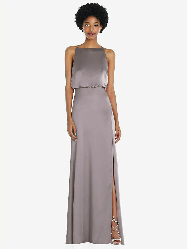 【NEW】【STYLE: 8218】ハイネック 低 ネクタイバック マキシ ドレス 調整可能 ストラップ【COLOR: Cashmere Gray】【SIZE: 00-30W】