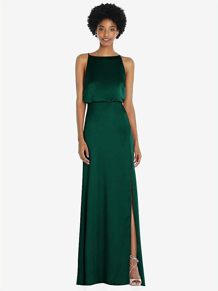 【STYLE: 8218】High-Neck Low Tie-Back Maxi Dress with Adjustable Straps【COLOR: Hunter Green】