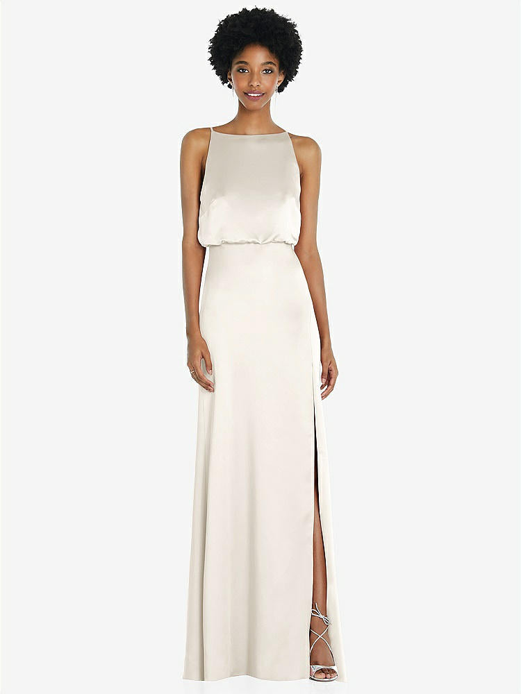【STYLE: 8218】High-Neck Low Tie-Back Maxi Dress with Adjustable Straps【COLOR: Ivory】
