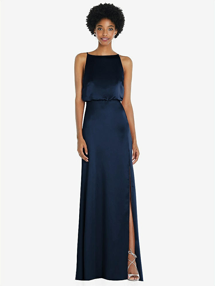 【NEW】【STYLE: 8218】ハイネック 低 ネクタイバック マキシ ドレス 調整可能 ストラップ【COLOR: Midnight Navy】【SIZE: 00-30W】