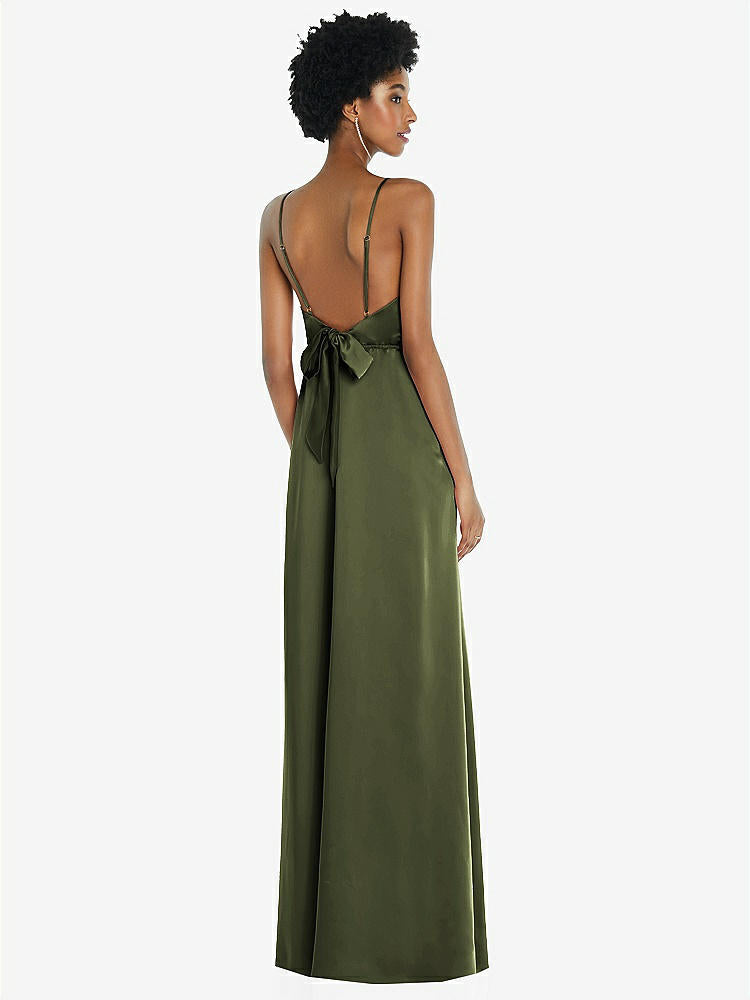 【STYLE: 8218】High-Neck Low Tie-Back Maxi Dress with Adjustable Straps【COLOR: Olive Green】