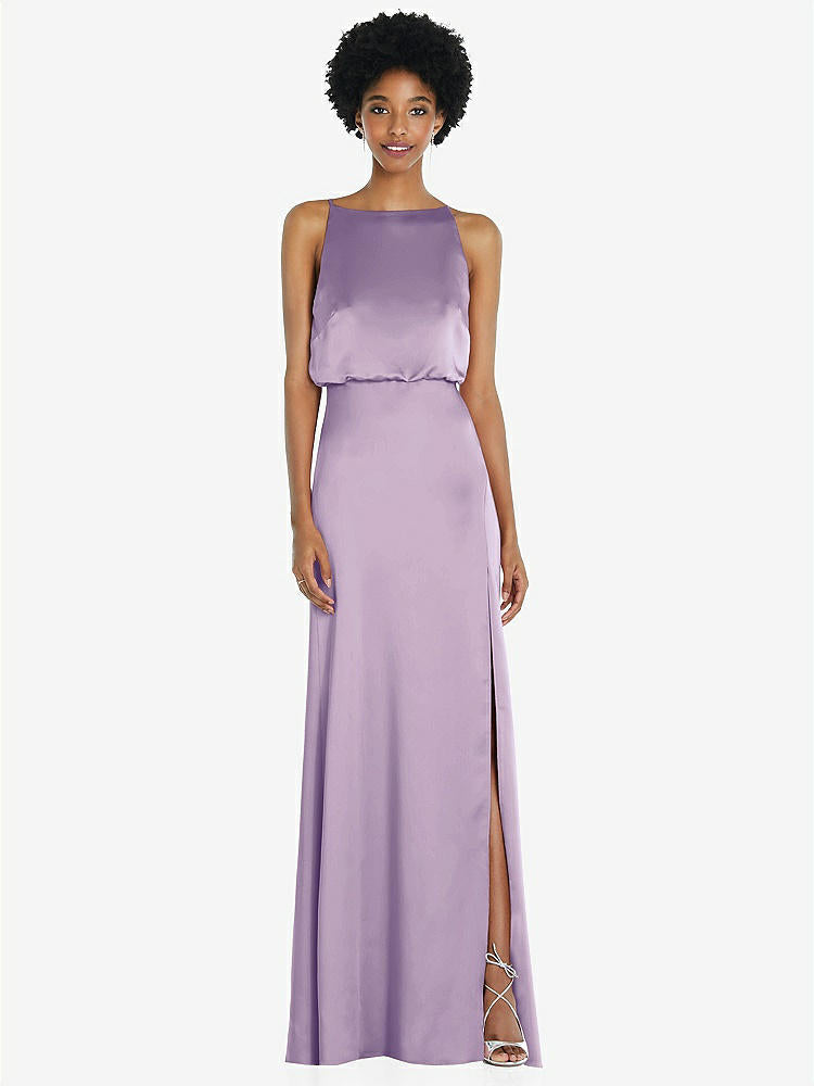 【NEW】【STYLE: 8218】ハイネック 低 ネクタイバック マキシ ドレス 調整可能 ストラップ【COLOR: Pale Purple】【SIZE: 00-30W】
