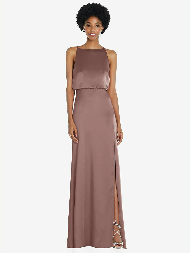 【STYLE: 8218】High-Neck Low Tie-Back Maxi Dress with Adjustable Straps【COLOR: Sienna】