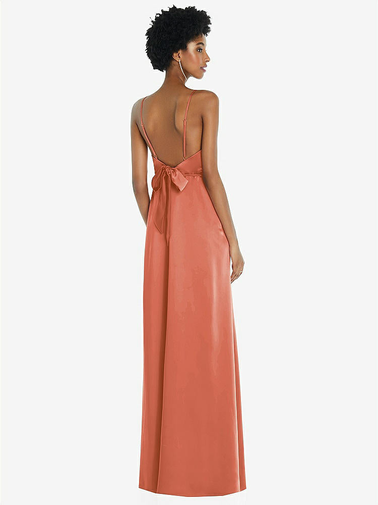 【STYLE: 8218】High-Neck Low Tie-Back Maxi Dress with Adjustable Straps【COLOR: Terracotta Copper】
