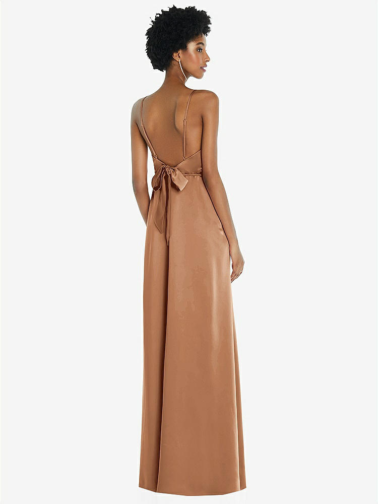 【STYLE: 8218】High-Neck Low Tie-Back Maxi Dress with Adjustable Straps【COLOR: Toffee】