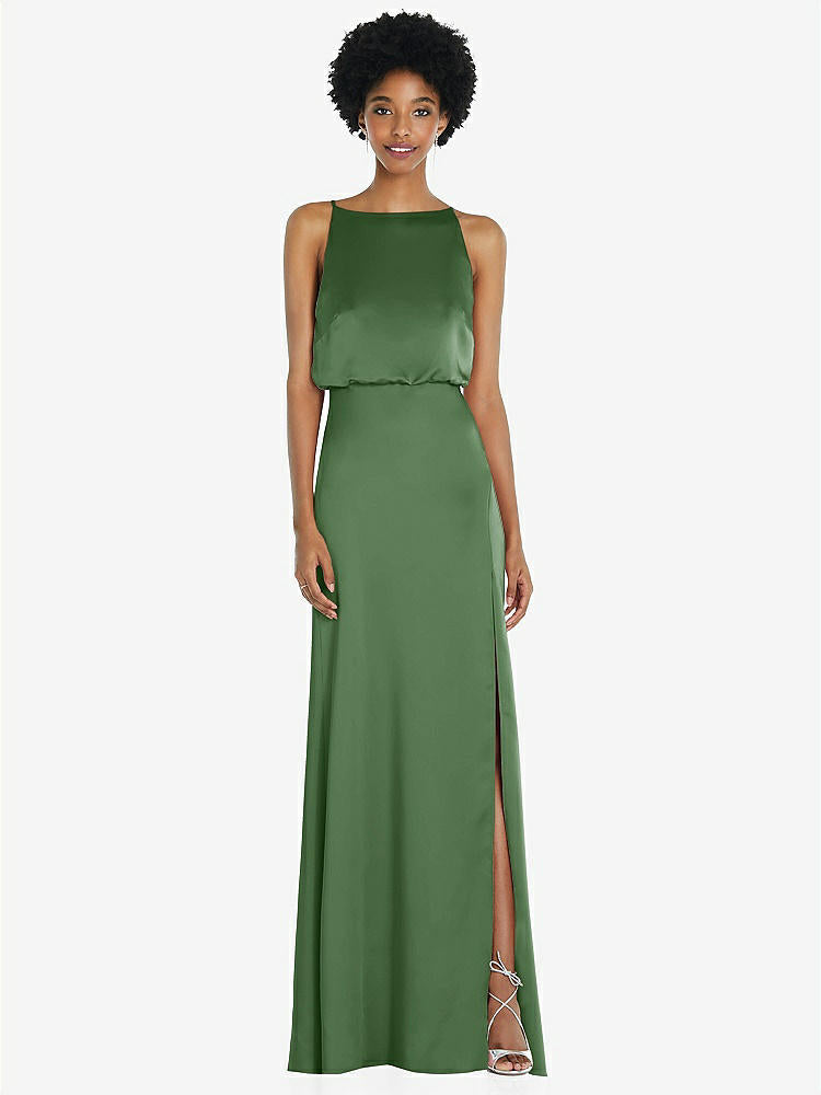 【STYLE: 8218】High-Neck Low Tie-Back Maxi Dress with Adjustable Straps【COLOR: Vineyard Green】
