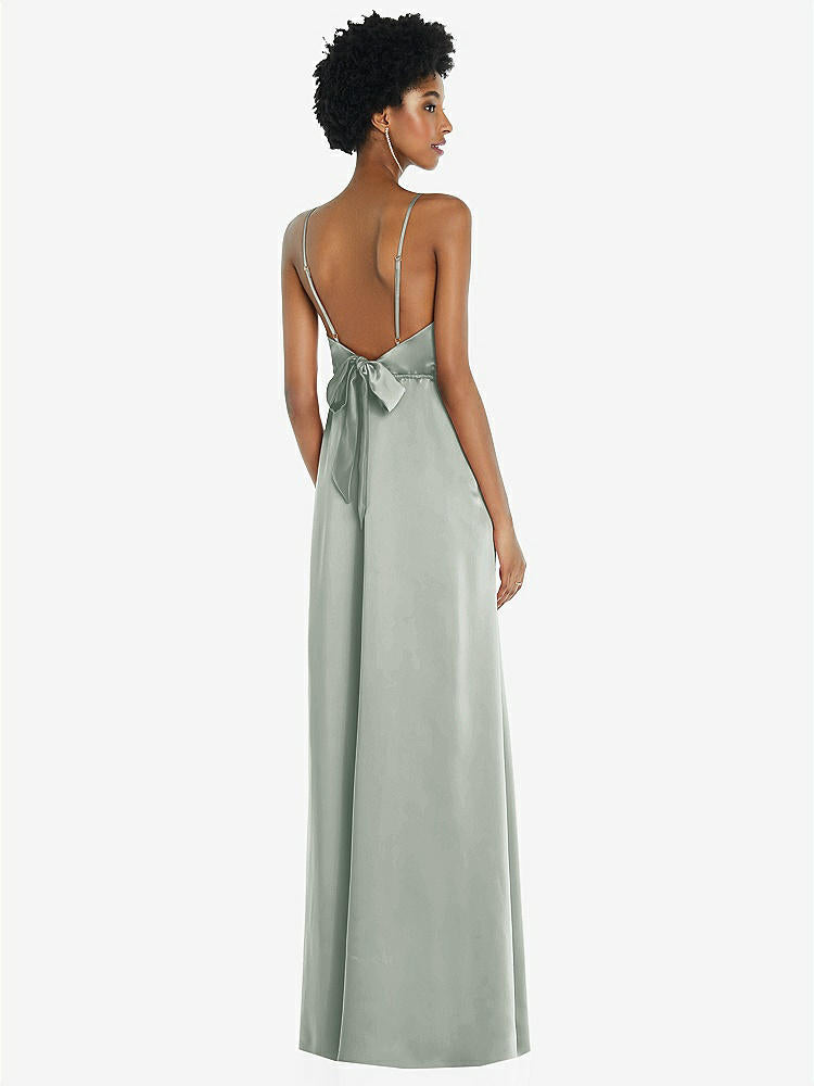 【STYLE: 8218】High-Neck Low Tie-Back Maxi Dress with Adjustable Straps【COLOR: Willow Green】