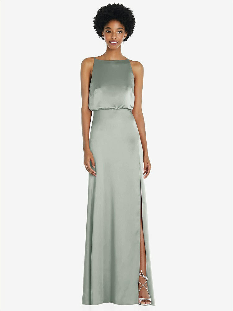 【STYLE: 8218】High-Neck Low Tie-Back Maxi Dress with Adjustable Straps【COLOR: Willow Green】
