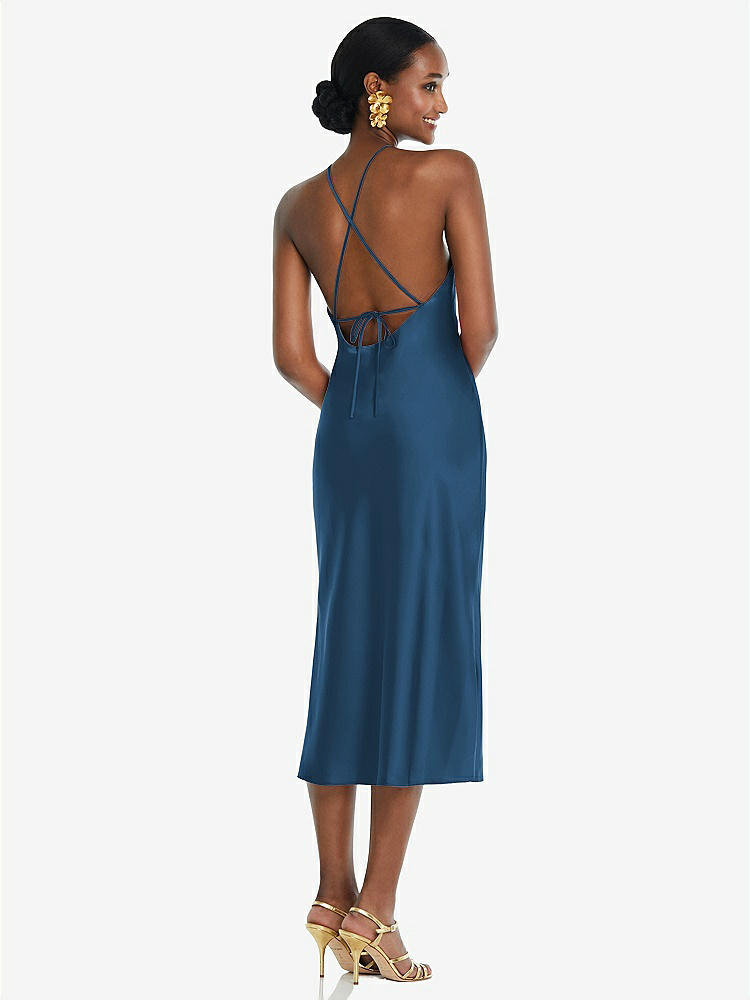 【STYLE: LB040】Diamond Halter Bias Midi Slip Dress with Convertible Straps【COLOR: Dusk Blue】