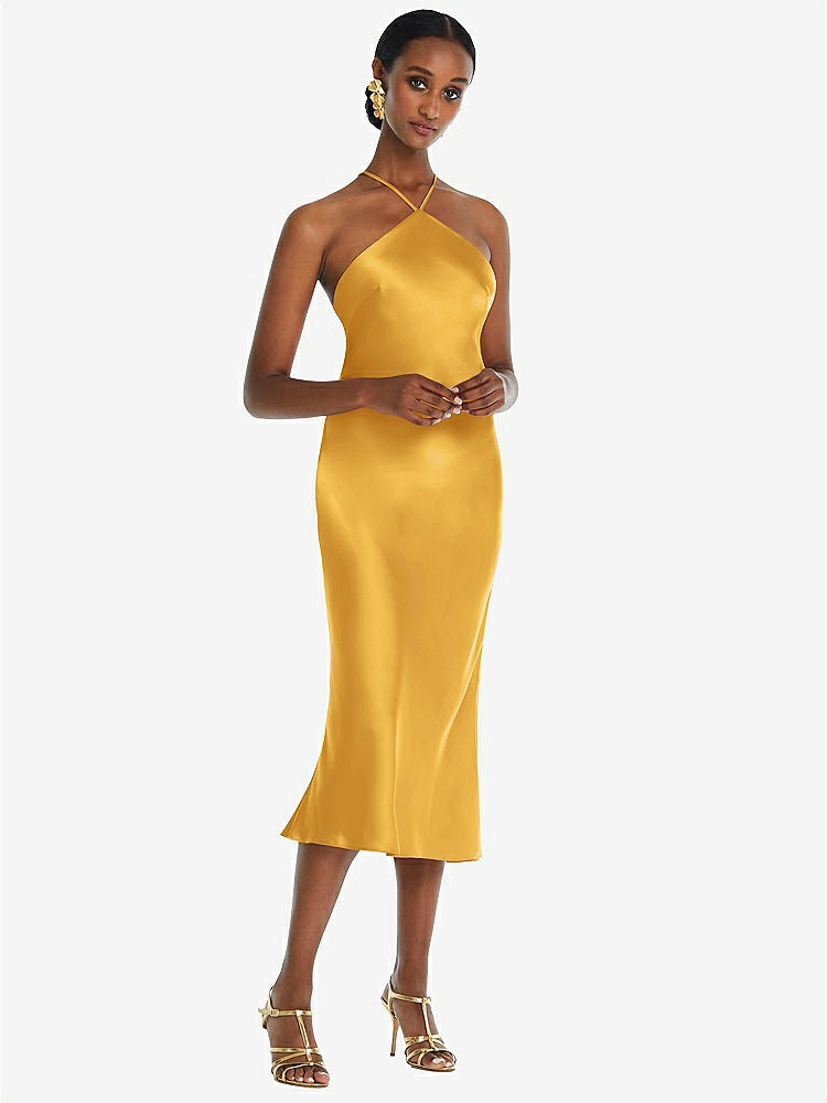 【STYLE: LB040】Diamond Halter Bias Midi Slip Dress with Convertible Straps【COLOR: NYC Yellow】