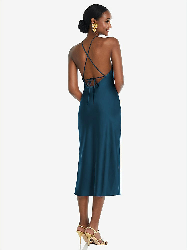 【STYLE: LB040】Diamond Halter Bias Midi Slip Dress with Convertible Straps【COLOR: Atlantic Blue】