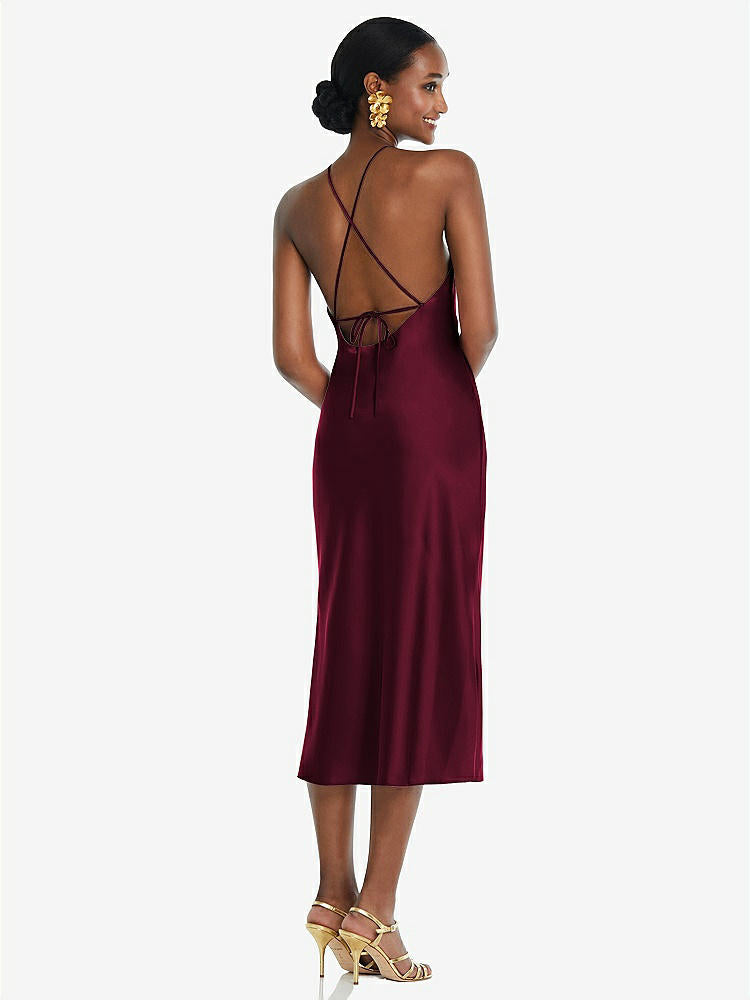 【STYLE: LB040】Diamond Halter Bias Midi Slip Dress with Convertible Straps【COLOR: Cabernet】