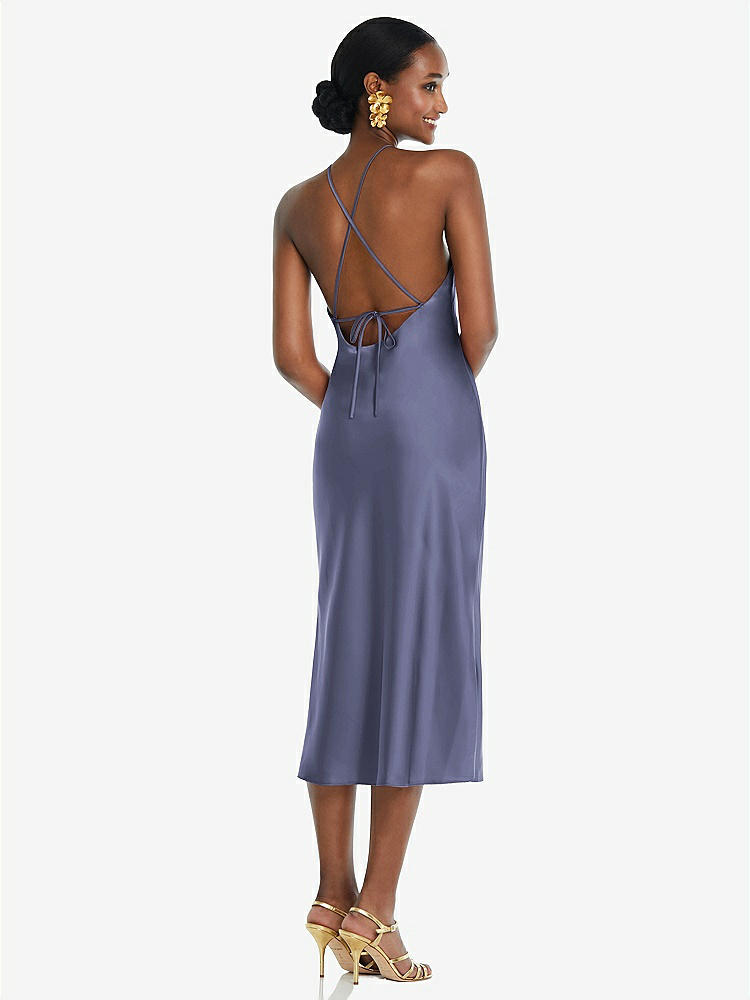 【STYLE: LB040】Diamond Halter Bias Midi Slip Dress with Convertible Straps【COLOR: French Blue】