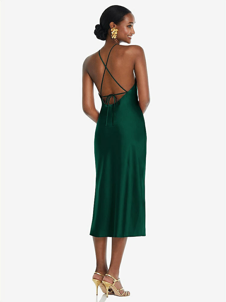 【STYLE: LB040】Diamond Halter Bias Midi Slip Dress with Convertible Straps【COLOR: Hunter Green】