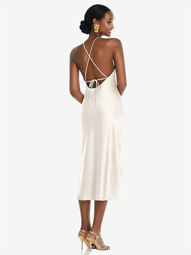 【STYLE: LB040】Diamond Halter Bias Midi Slip Dress with Convertible Straps【COLOR: Ivory】