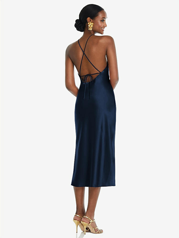 【STYLE: LB040】Diamond Halter Bias Midi Slip Dress with Convertible Straps【COLOR: Midnight Navy】