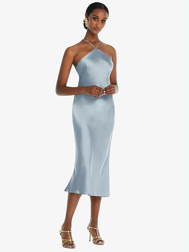 【STYLE: LB040】Diamond Halter Bias Midi Slip Dress with Convertible Straps【COLOR: Mist】