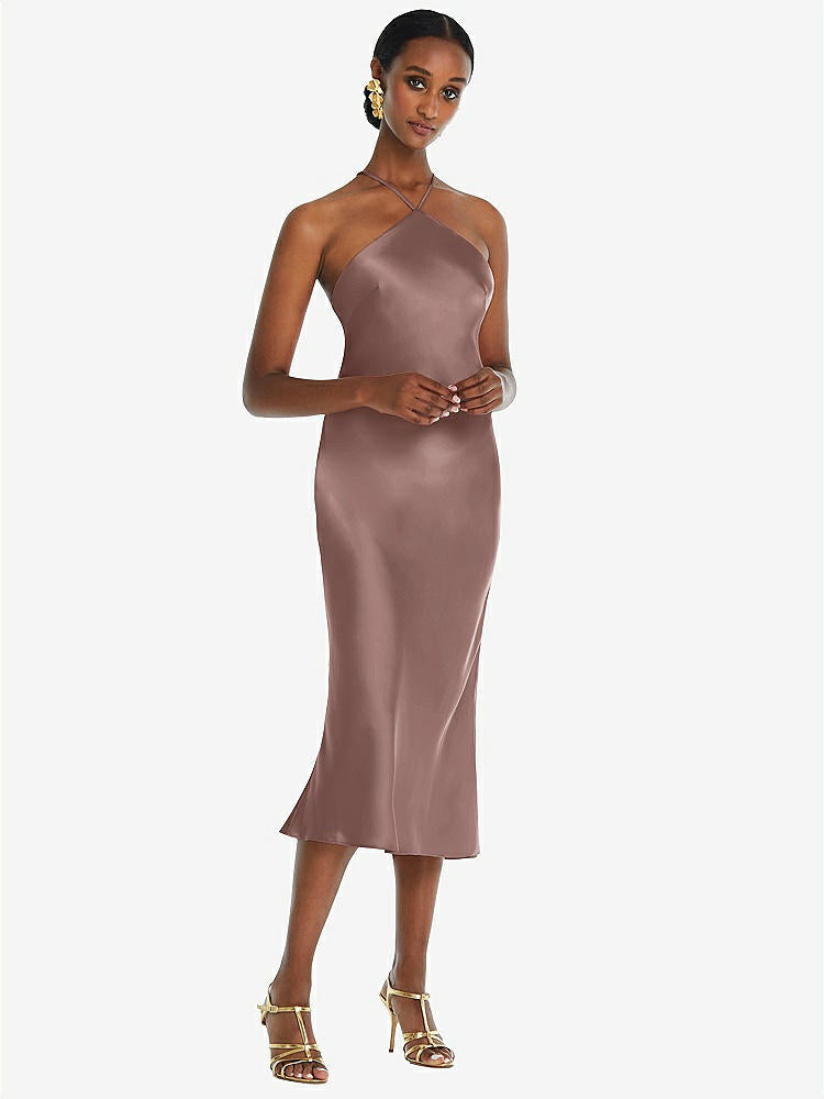 【STYLE: LB040】Diamond Halter Bias Midi Slip Dress with Convertible Straps【COLOR: Sienna】