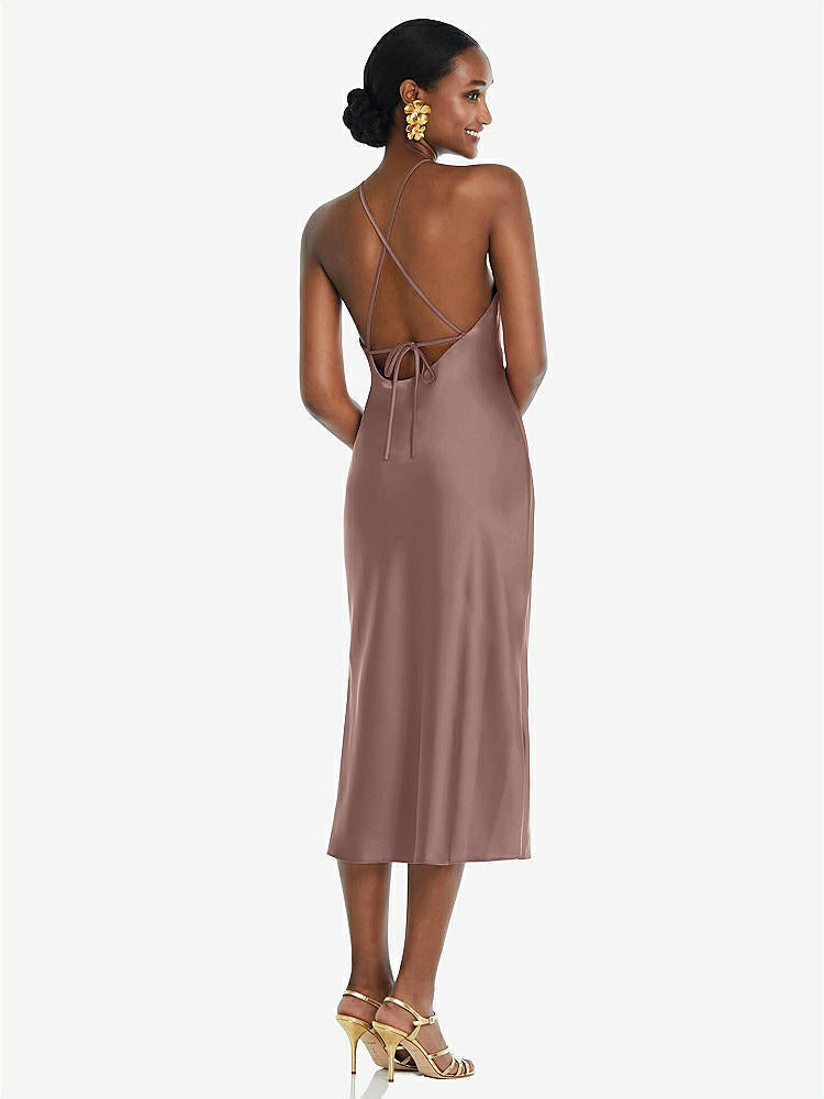 【STYLE: LB040】Diamond Halter Bias Midi Slip Dress with Convertible Straps【COLOR: Sienna】