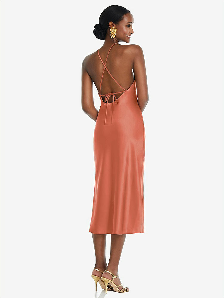【STYLE: LB040】Diamond Halter Bias Midi Slip Dress with Convertible Straps【COLOR: Terracotta Copper】