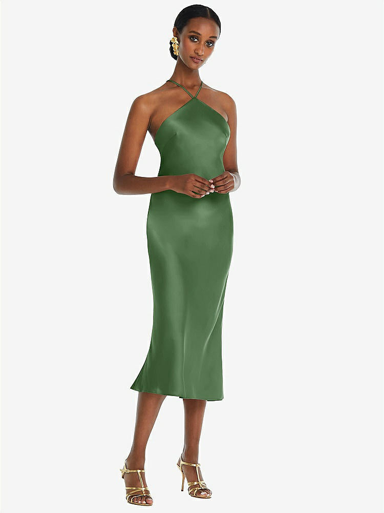 【STYLE: LB040】Diamond Halter Bias Midi Slip Dress with Convertible Straps【COLOR: Vineyard Green】