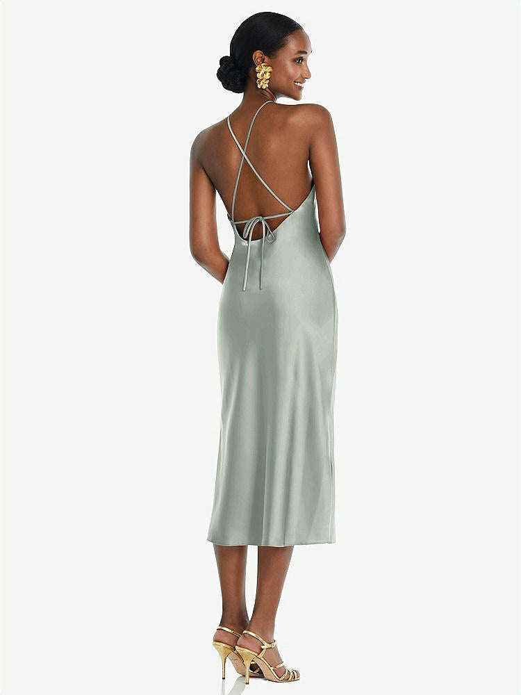 【STYLE: LB040】Diamond Halter Bias Midi Slip Dress with Convertible Straps【COLOR: Willow Green】