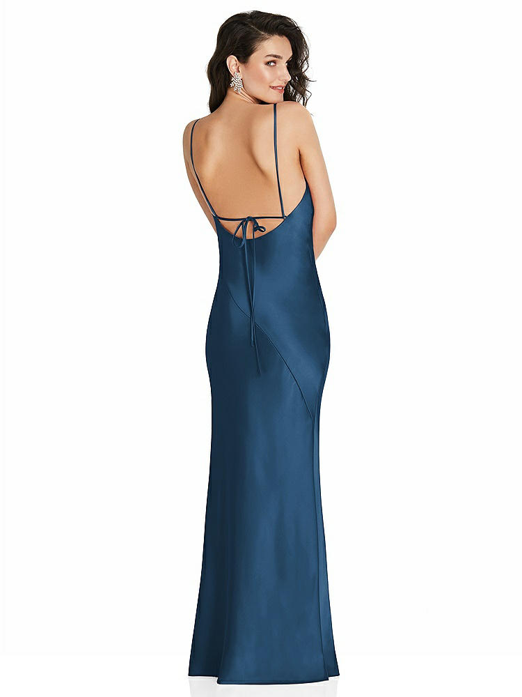 【NEW】【STYLE: 6854】Vネック コンバーチブル ストラップ バイアス スリップ ドレス 前面 スリット【COLOR: Dusk Blue】【SIZE: 00-30W】