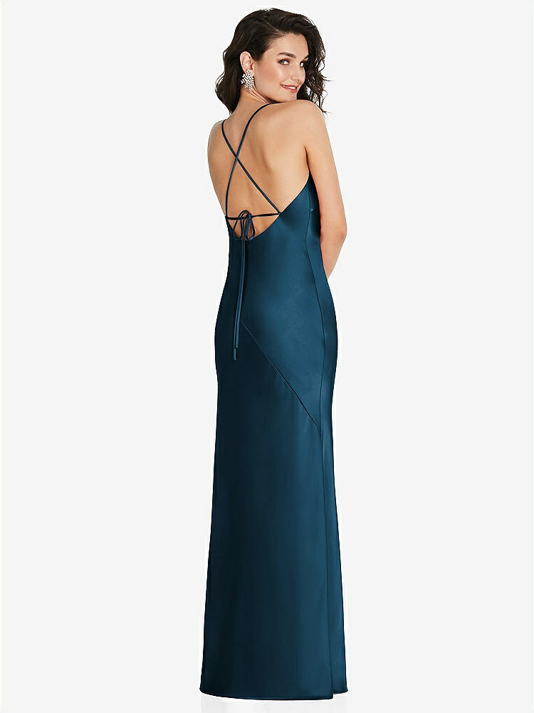 【STYLE: 6854】V-Neck Convertible Strap Bias Slip Dress with Front Slit【COLOR: Atlantic Blue】