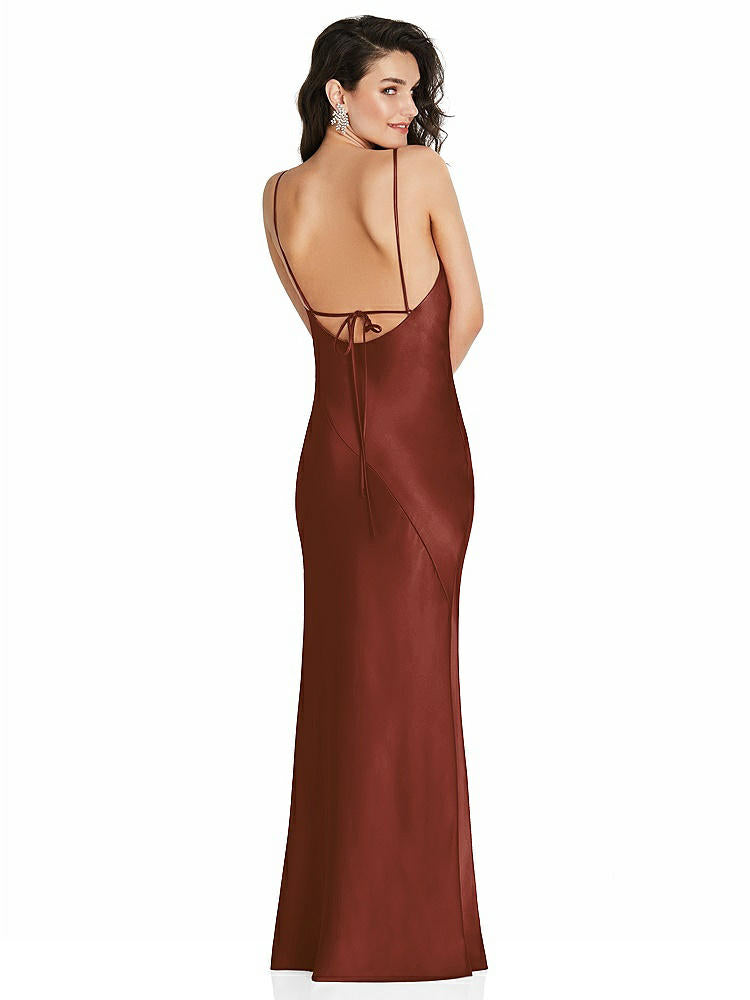 【STYLE: 6854】V-Neck Convertible Strap Bias Slip Dress with Front Slit【COLOR: Auburn Moon】