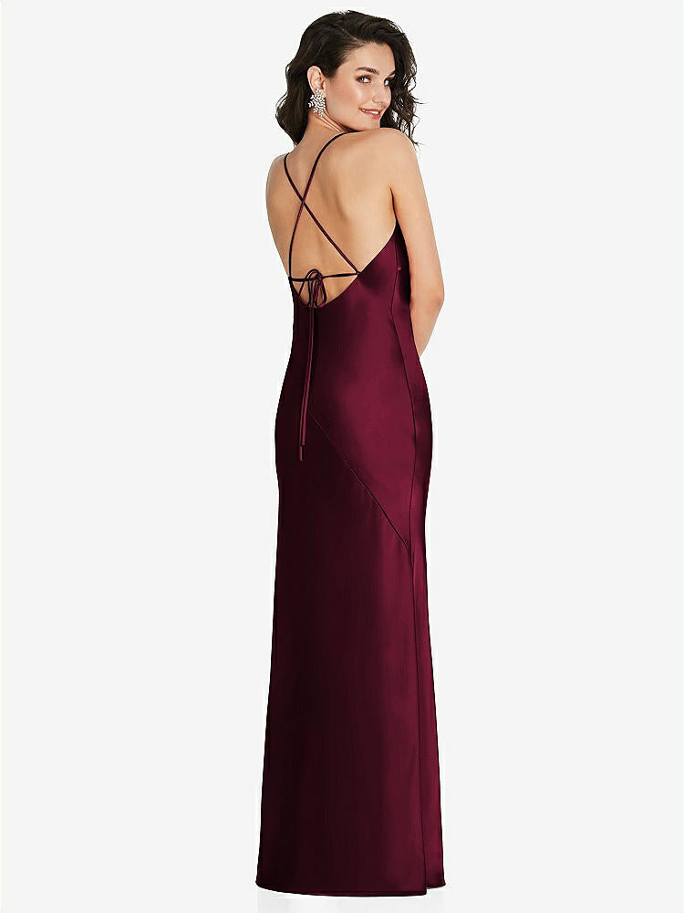 【NEW】【STYLE: 6854】Vネック コンバーチブル ストラップ バイアス スリップ ドレス 前面 スリット【COLOR: Cabernet】【SIZE: 00-30W】