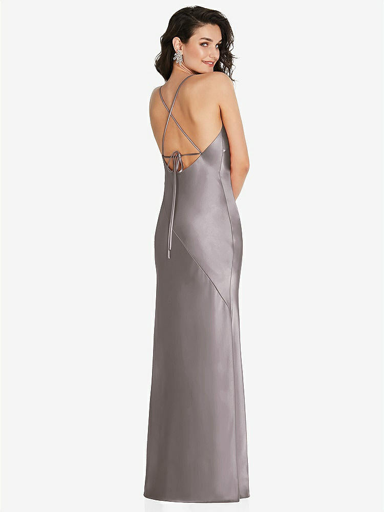 【NEW】【STYLE: 6854】Vネック コンバーチブル ストラップ バイアス スリップ ドレス 前面 スリット【COLOR: Cashmere Gray】【SIZE: 00-30W】
