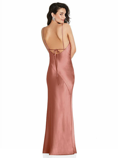 【NEW】【STYLE: 6854】Vネック コンバーチブル ストラップ バイアス スリップ ドレス 前面 スリット【COLOR: Desert Rose】【SIZE: 00-30W】