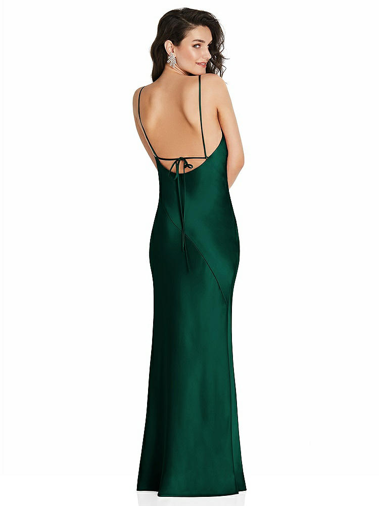 【STYLE: 6854】V-Neck Convertible Strap Bias Slip Dress with Front Slit【COLOR: Hunter Green】