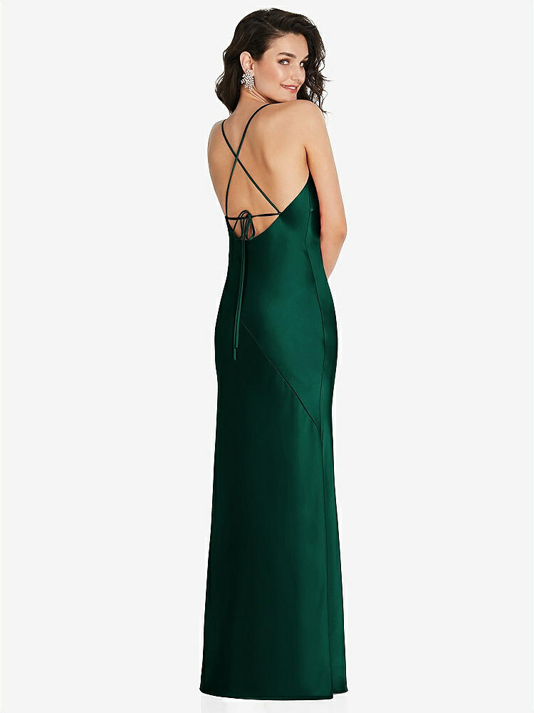 【STYLE: 6854】V-Neck Convertible Strap Bias Slip Dress with Front Slit【COLOR: Hunter Green】