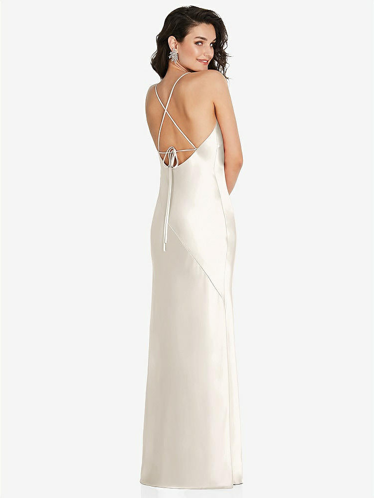 【STYLE: 6854】V-Neck Convertible Strap Bias Slip Dress with Front Slit【COLOR: Ivory】