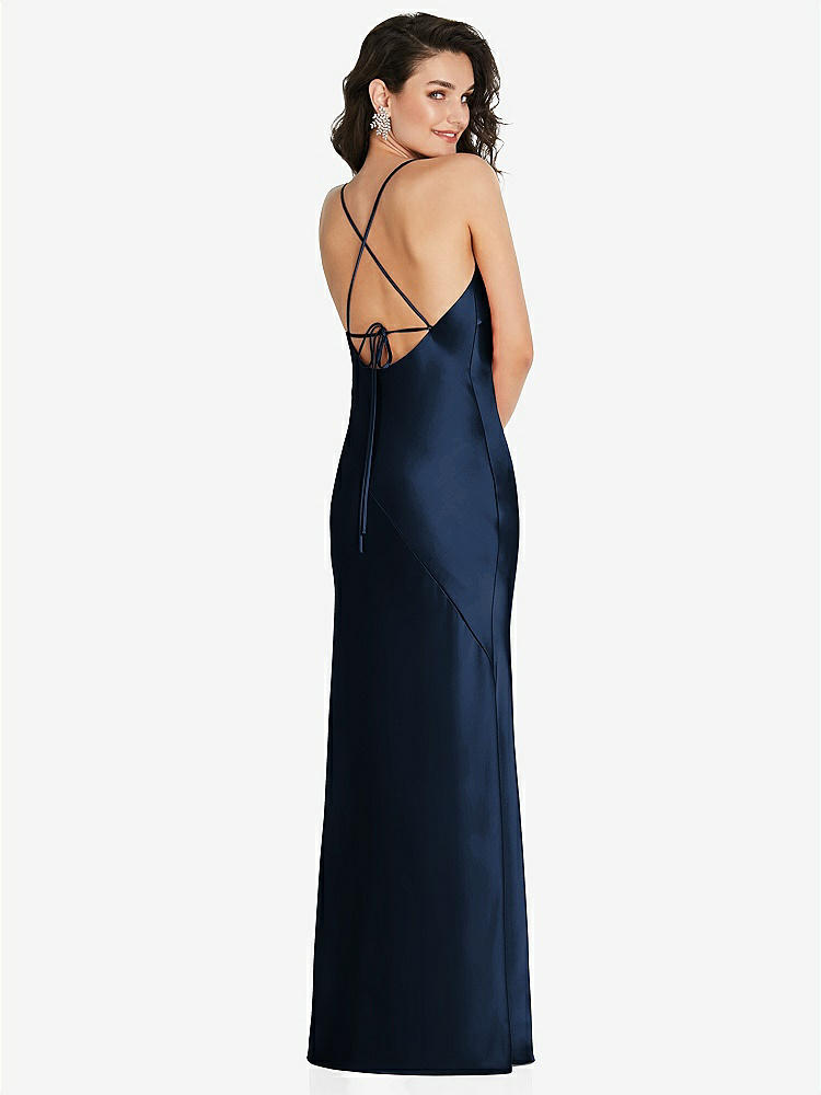 【STYLE: 6854】V-Neck Convertible Strap Bias Slip Dress with Front Slit【COLOR: Midnight Navy】