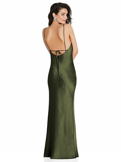 【STYLE: 6854】V-Neck Convertible Strap Bias Slip Dress with Front Slit【COLOR: Olive Green】