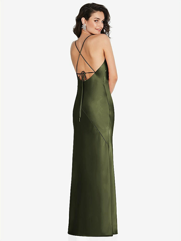 【STYLE: 6854】V-Neck Convertible Strap Bias Slip Dress with Front Slit【COLOR: Olive Green】