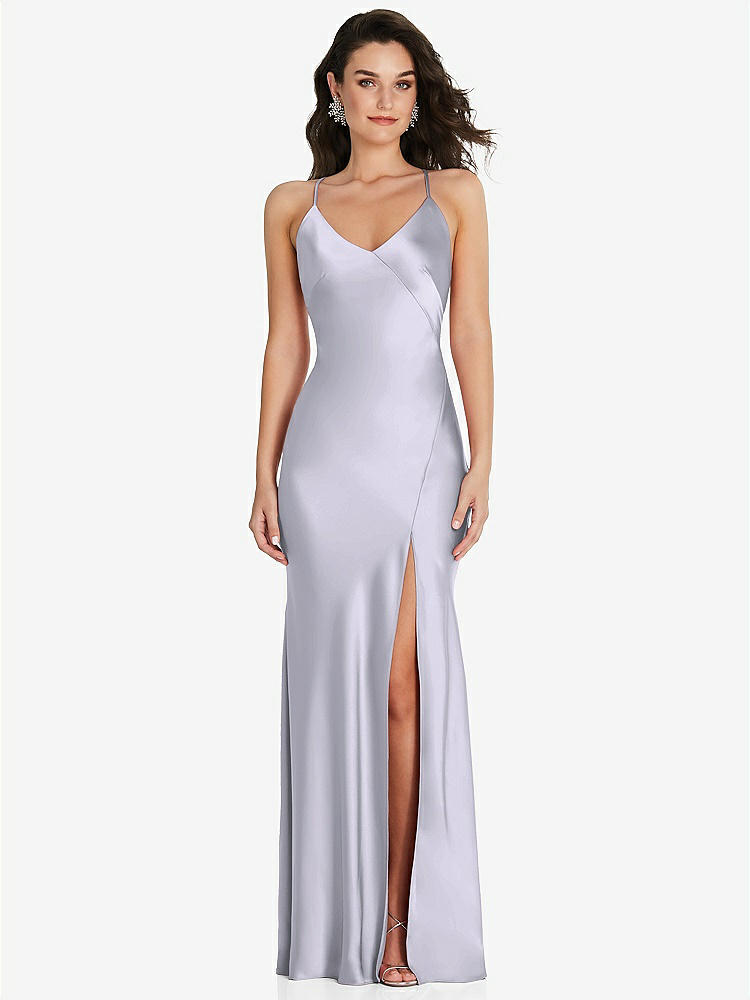 【NEW】【STYLE: 6854】Vネック コンバーチブル ストラップ バイアス スリップ ドレス 前面 スリット【COLOR: Silver Dove】【SIZE: 00-30W】