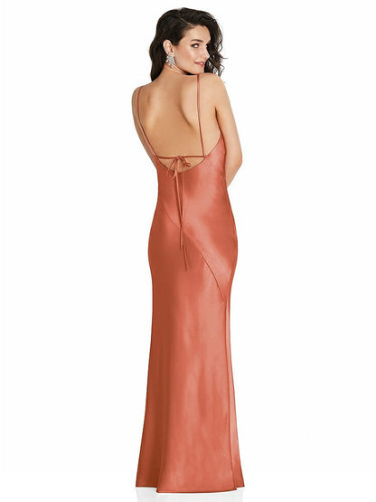 【NEW】【STYLE: 6854】Vネック コンバーチブル ストラップ バイアス スリップ ドレス 前面 スリット【COLOR: Terracotta Copper】【SIZE: 00-30W】
