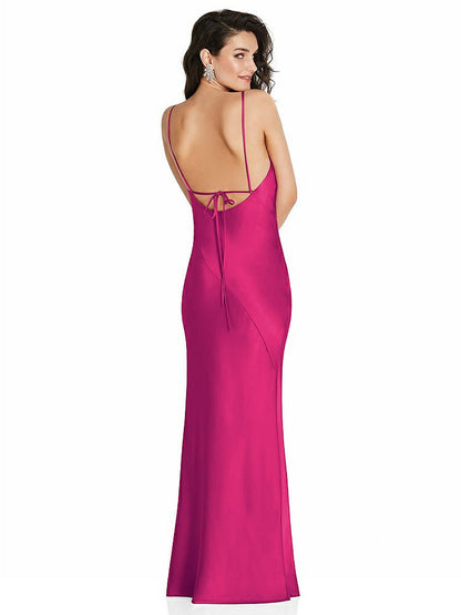 【NEW】【STYLE: 6854】Vネック コンバーチブル ストラップ バイアス スリップ ドレス 前面 スリット【COLOR: Think Pink】【SIZE: 00-30W】